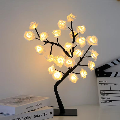 24LED Rose Flower Tree Lamp Glowing Rose Simulation Flower Table Lamp Perfect for Home Birthday Valentine's Day Christmas Gifts