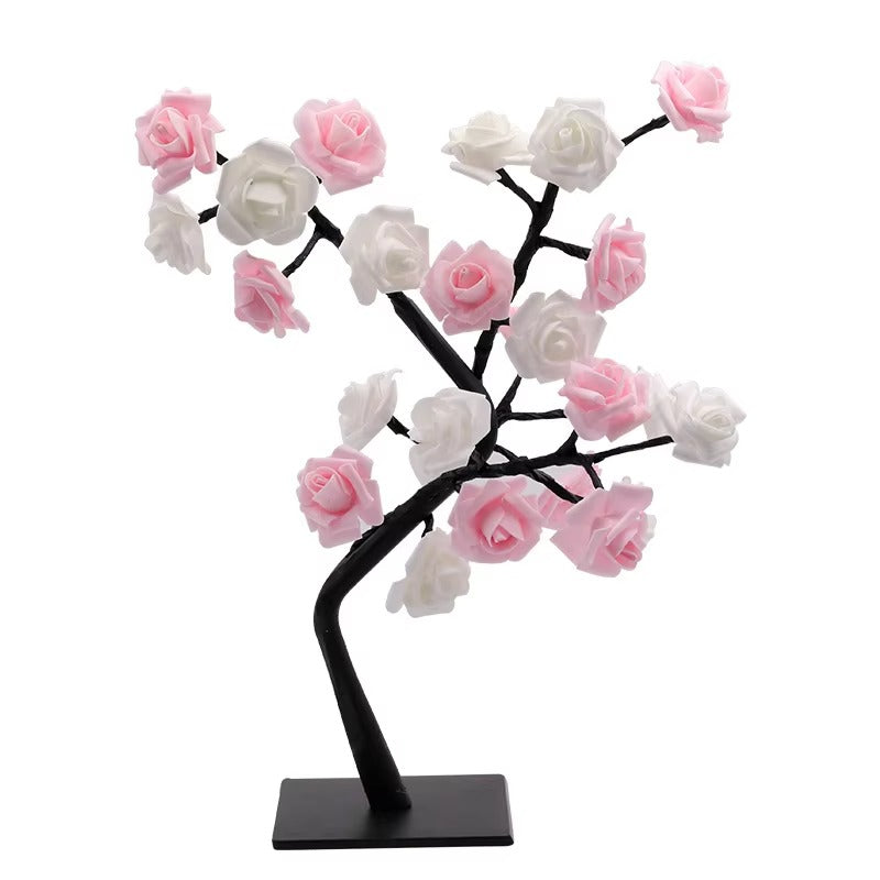 24LED Rose Flower Tree Lamp Glowing Rose Simulation Flower Table Lamp Perfect for Home Birthday Valentine's Day Christmas Gifts