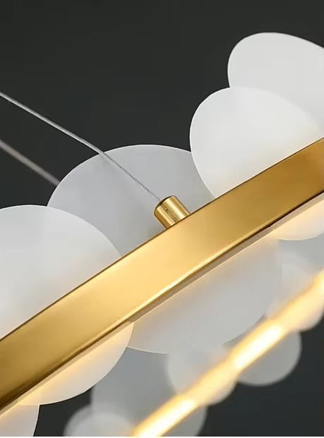 D23.6 Inch European Style Bedroom Dining Room Circular Chandelier Modern Simple Luxury White Glass Living Room LED Pendant Lamp