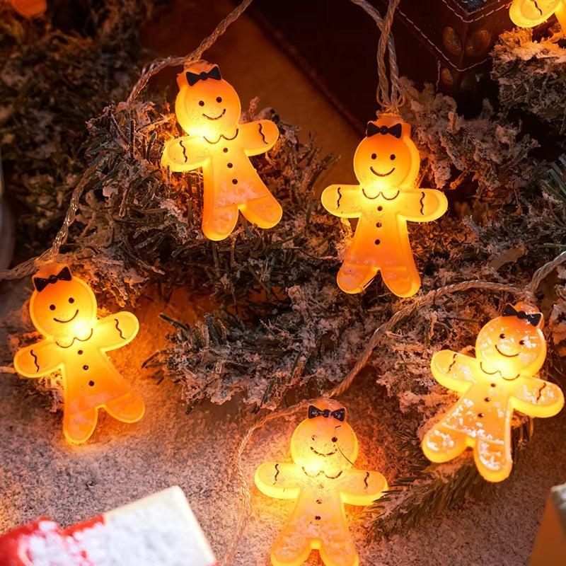 10LED Battery Cartoon Bow Yellow Cute Gingerbread Man String Light for Bedroom Holiday Garden Window Christmas Party Decora