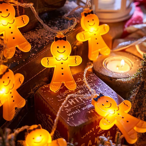 10LED Battery Cartoon Bow Yellow Cute Gingerbread Man String Light for Bedroom Holiday Garden Window Christmas Party Decora