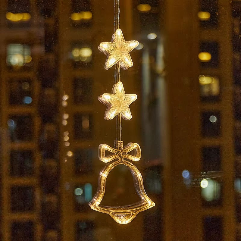 Christmas Sucker Light Snowman Pentagram Bell Snowflakes for Indoor Outdoor Window Garden Restaurant Atmosphere Decoration