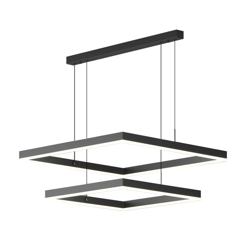 D23.6in Aluminum Double Rings Square LED Chandelier Modern Design Living Dining Bedroom Pendant Lamp Restaurant Simple Light