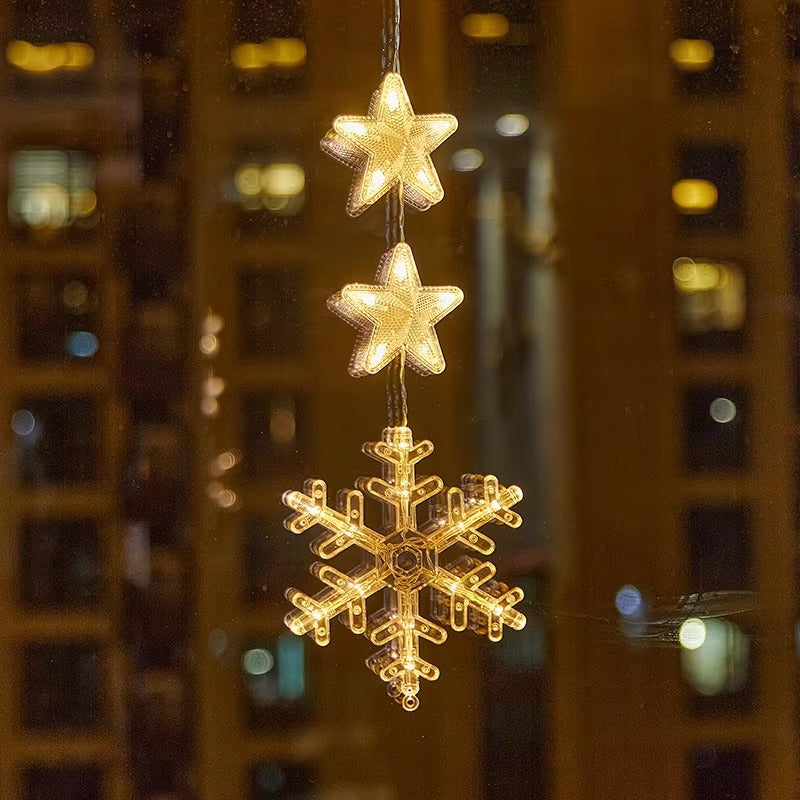 Christmas Sucker Light Snowman Pentagram Bell Snowflakes for Indoor Outdoor Window Garden Restaurant Atmosphere Decoration