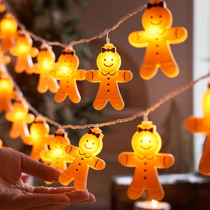 10LED Battery Cartoon Bow Yellow Cute Gingerbread Man String Light for Bedroom Holiday Garden Window Christmas Party Decora