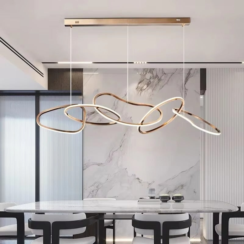 PM Irregular Rings Combination LED Chandelier Simple Design Gold Stainless Steel Pendant Lamp Living Room Bar Counter Light