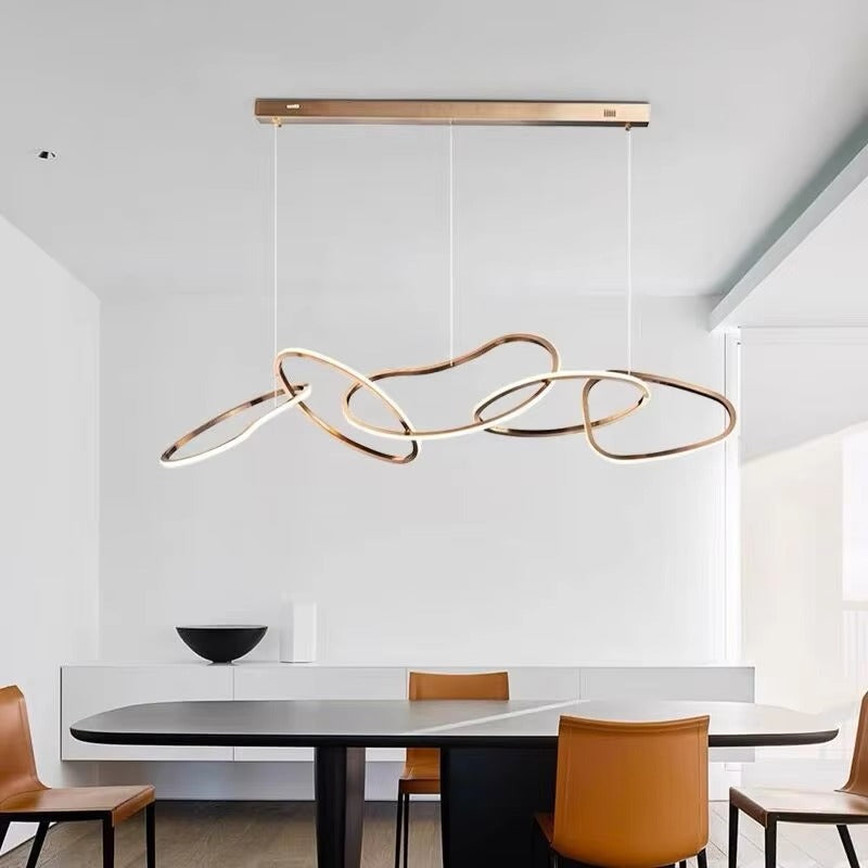 PM Irregular Rings Combination LED Chandelier Simple Design Gold Stainless Steel Pendant Lamp Living Room Bar Counter Light