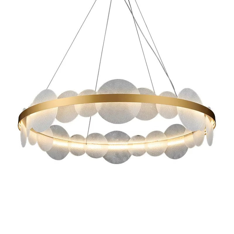 D23.6 Inch European Style Bedroom Dining Room Circular Chandelier Modern Simple Luxury White Glass Living Room LED Pendant Lamp