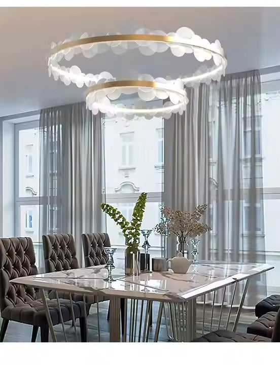D23.6 Inch European Style Bedroom Dining Room Circular Chandelier Modern Simple Luxury White Glass Living Room LED Pendant Lamp