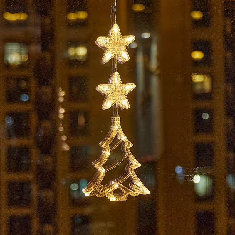 Christmas Sucker Light Snowman Pentagram Bell Snowflakes for Indoor Outdoor Window Garden Restaurant Atmosphere Decoration