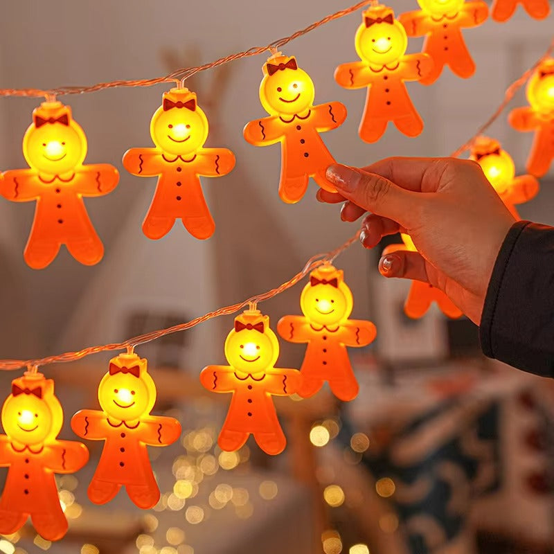 10LED Battery Cartoon Bow Yellow Cute Gingerbread Man String Light for Bedroom Holiday Garden Window Christmas Party Decora