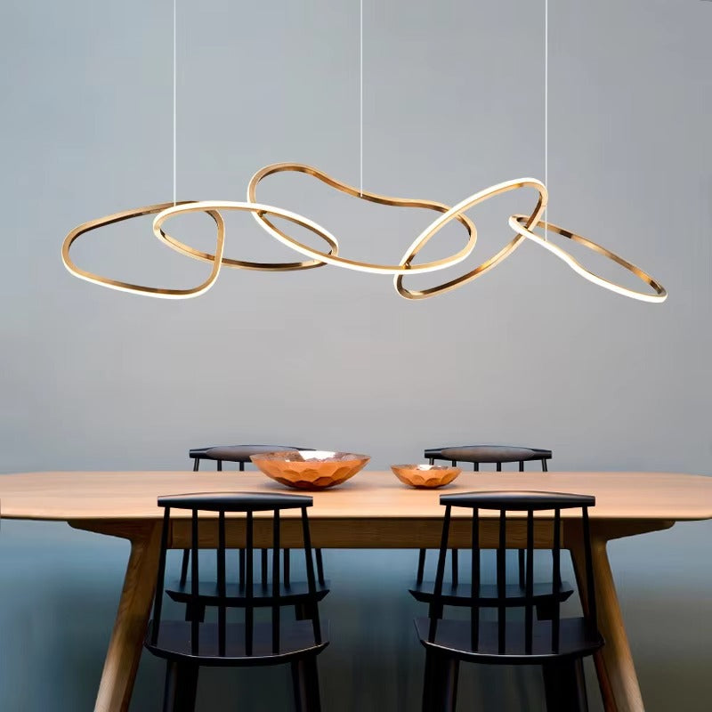PM Irregular Rings Combination LED Chandelier Simple Design Gold Stainless Steel Pendant Lamp Living Room Bar Counter Light