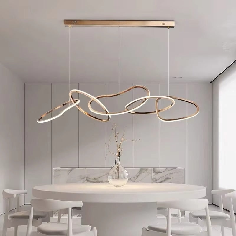 PM Irregular Rings Combination LED Chandelier Simple Design Gold Stainless Steel Pendant Lamp Living Room Bar Counter Light