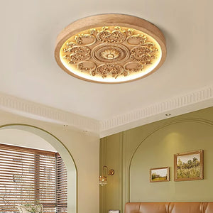 French Carved Resin Ceiling Lamp Creative Simple Bedroom Ceiling Light Retro Wood Style Decoration Lighting