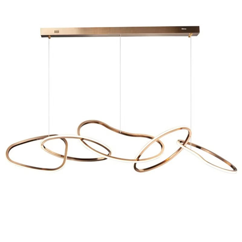 PM Irregular Rings Combination LED Chandelier Simple Design Gold Stainless Steel Pendant Lamp Living Room Bar Counter Light