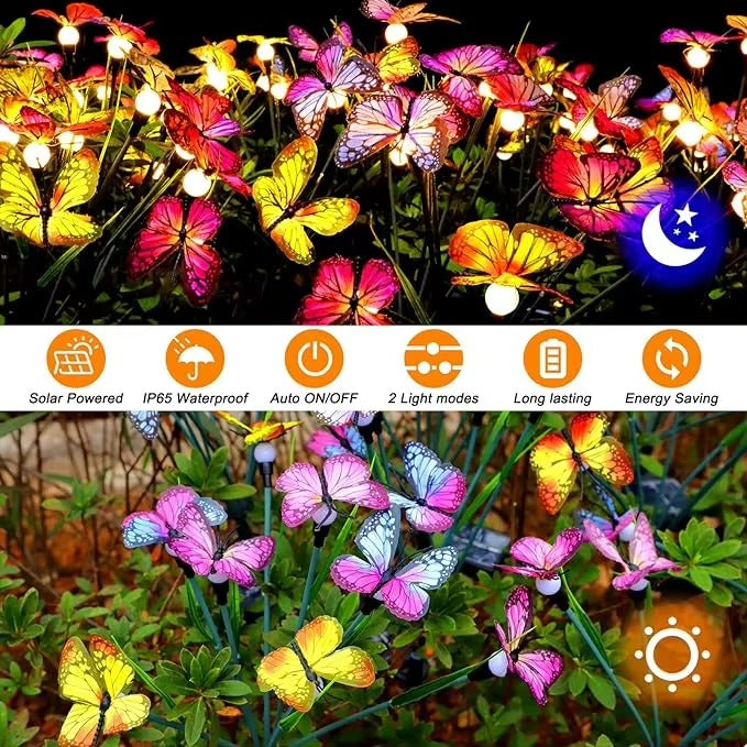 6LED Solar Butterfly Garden Lights IP65 Waterproof Outdoor String Light for Yard Patio Lawn Pathway Christmas