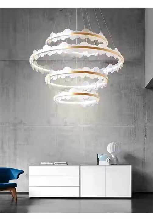 D23.6 Inch European Style Bedroom Dining Room Circular Chandelier Modern Simple Luxury White Glass Living Room LED Pendant Lamp