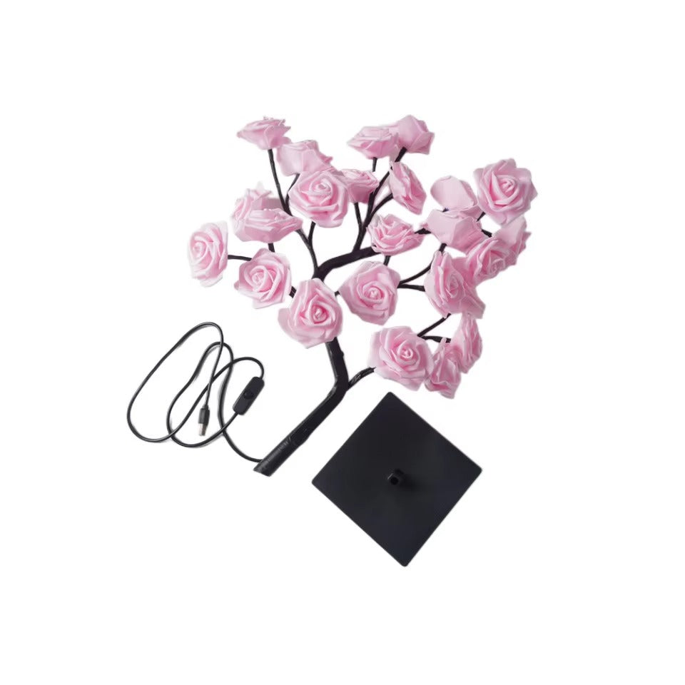 24LED Rose Flower Tree Lamp Glowing Rose Simulation Flower Table Lamp Perfect for Home Birthday Valentine's Day Christmas Gifts