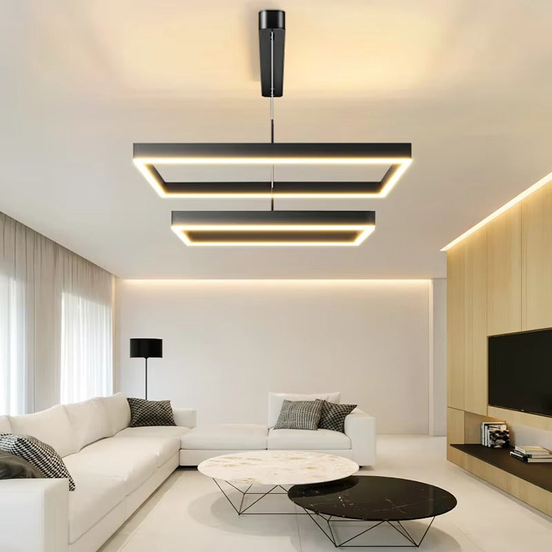 D23.6in Aluminum Double Rings Square LED Chandelier Modern Design Living Dining Bedroom Pendant Lamp Restaurant Simple Light